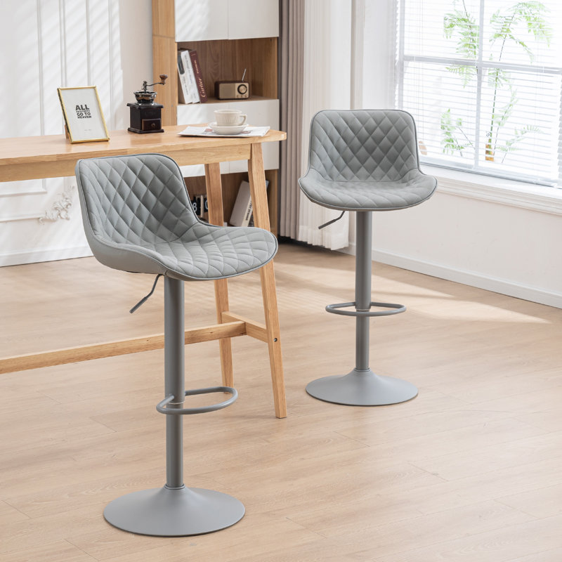 Swivel Upholstered Adjustable Height Counter Stool with Metal Frame, 2, Grey