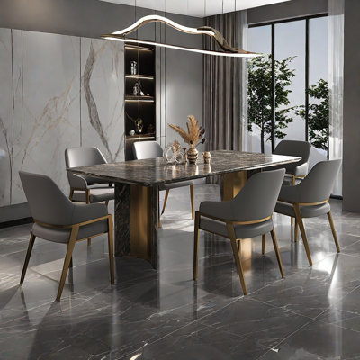 Rectangular Artificial Marble Dining Table Set