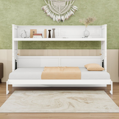 Twin XL Murphy Bed with Shelves, LED Lighting, USB & Socket Charging Station