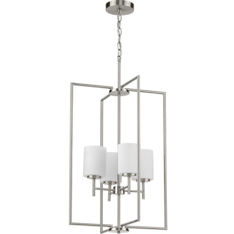 Replay 4 - Light Steel Dimmable Lantern Square / Rectangle Chandelier, Brushed Nickel
