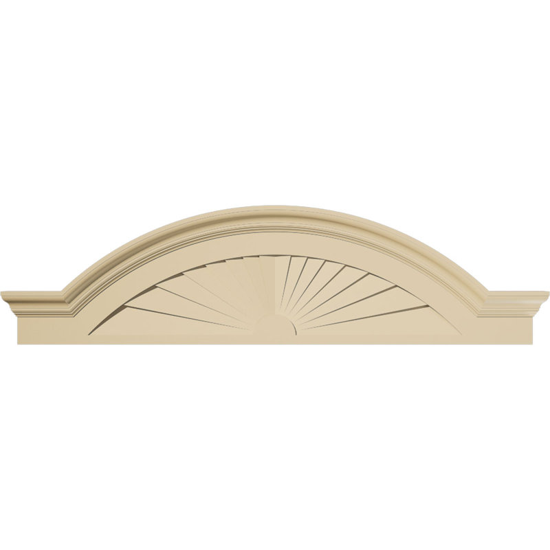 Arche en segment de 56 po x H 15 po x P 3 po avec fronton en uréthane Sunburst Signature Flankers, brun clair apprêté