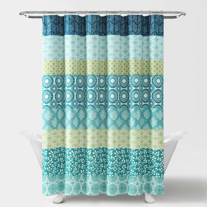 Bohemian Blue and Green Polyester Striped Shower Curtain