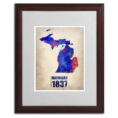 « michigan aquarelle map », impression sur toile encadrée