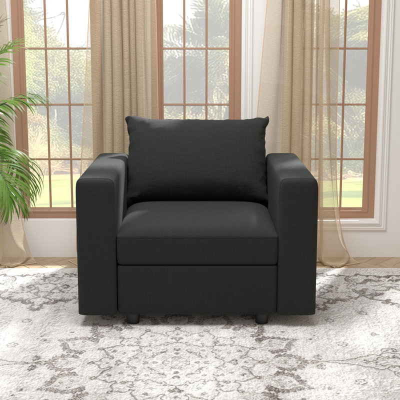 Fauteuil d'appoint modulaire rembourré avec rangement BOX MODULE STO SOFA, Mélange de coton noir et gris