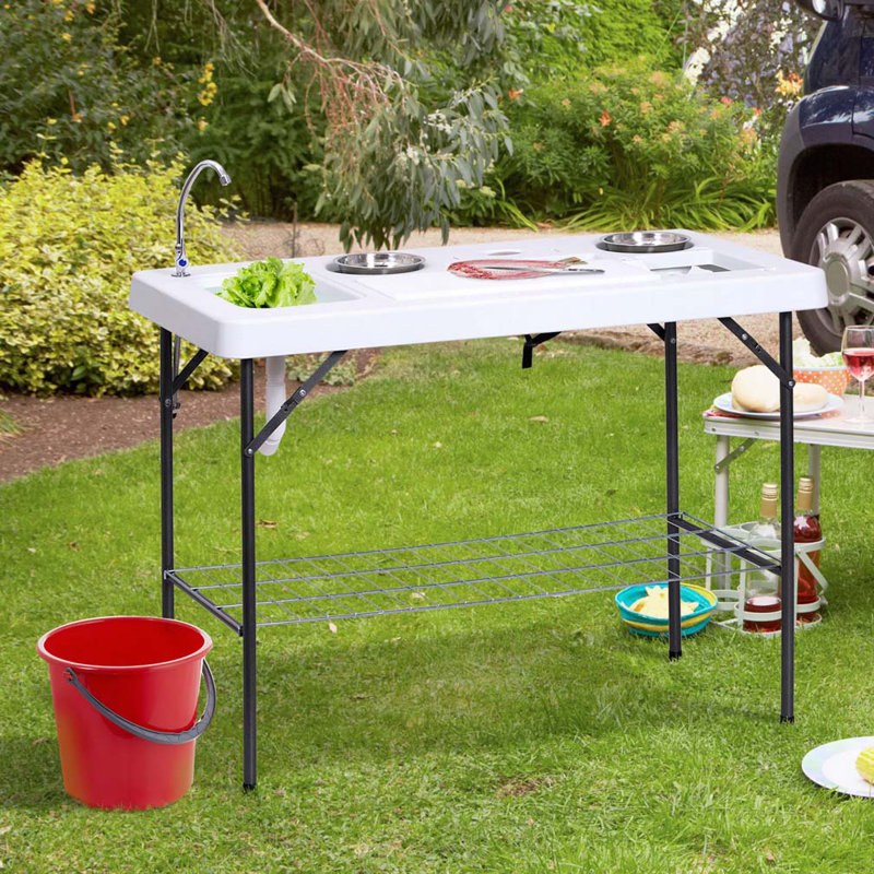 Patio Camping Table with Rectangular Top,Metal Frame