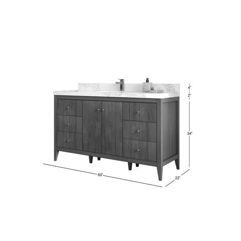 Meuble-lavabo simple 60 po avec plateau Atlanta, Or Calacatta