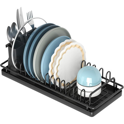 Small Dish Drying Rack, Compact Dish Rack with Silicone Tray and Caddy