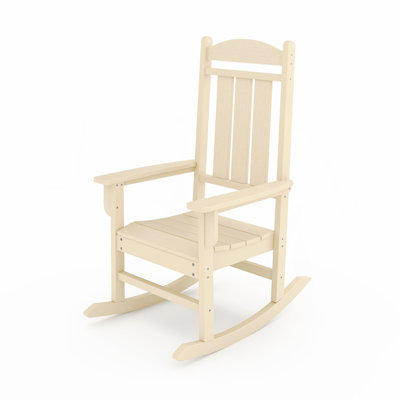 Beige Traditional Porch Rocker – Classic HDPE Poly Lumber For Porch, Patio, And Garden Comfort