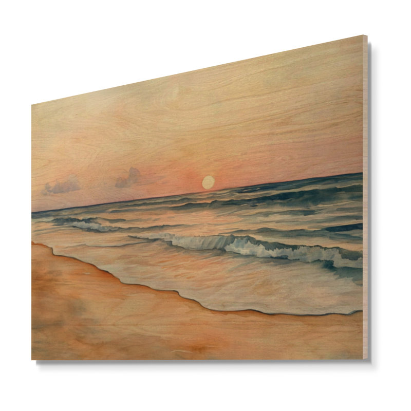 Tranquil Beach Sunrise II - Art mural en bois nautique, H 24 po x l 32 po, Rectangle