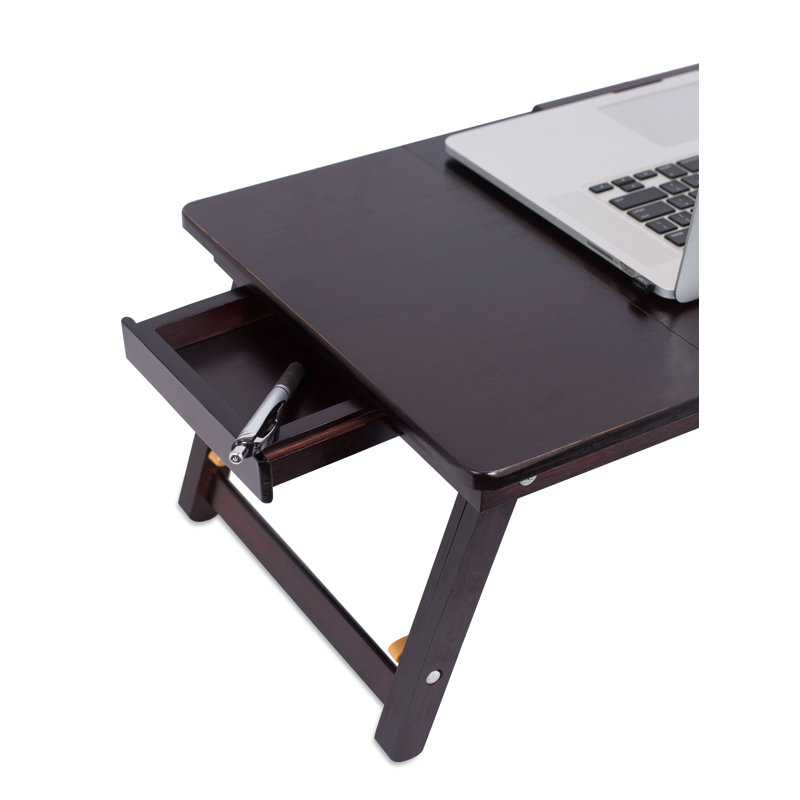 Dark Walnut Bamboo Adjustable Laptop Lap Tray with Drawer