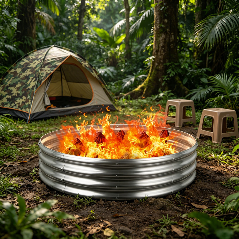 48in Round Galvanized Fire Pit Ring Silver