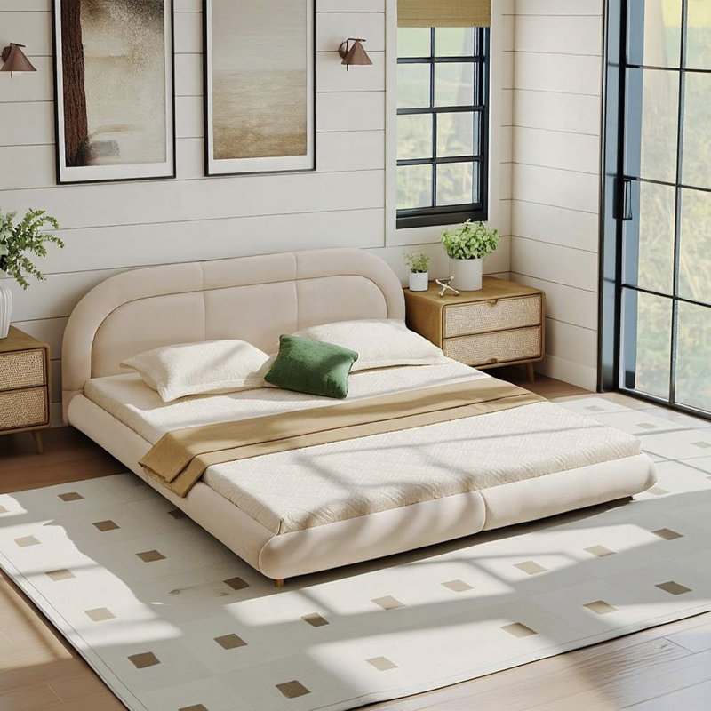 Lit plateforme tapissier courbé 89 po, Beige