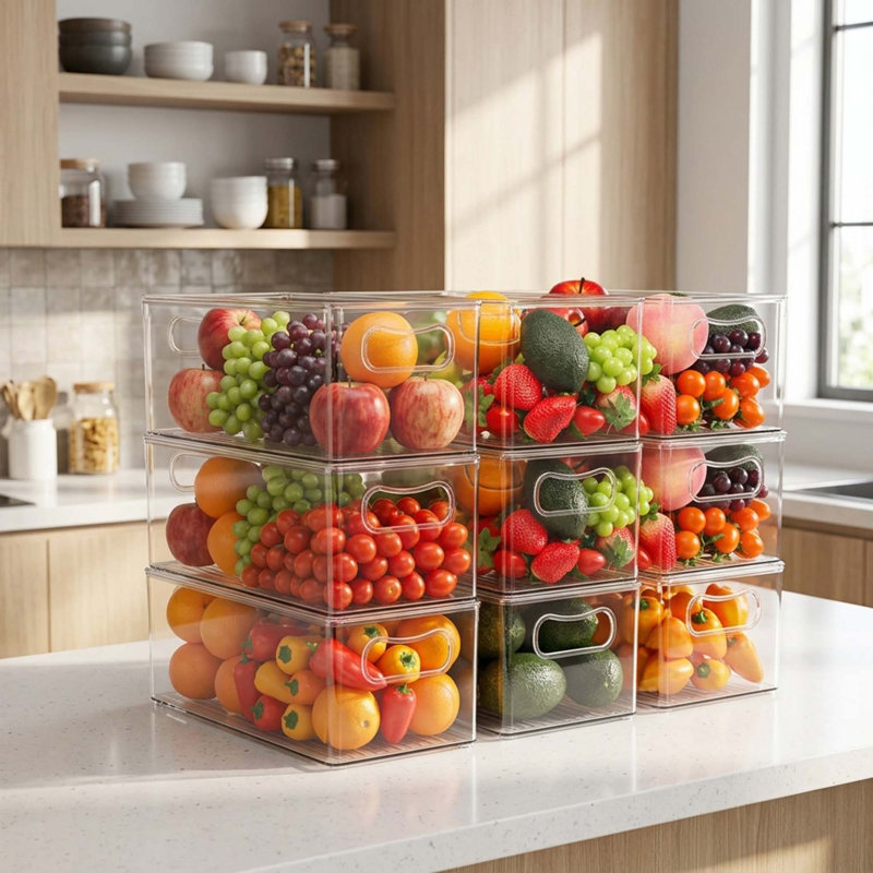 8 Pack Clear Acrylic Stackable Organizer Bins For Kitchen And Refrigerator