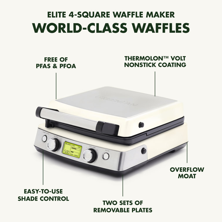 Elite Ceramic Nonstick 4-Square Waffle Maker | Premiere Stainless Steel