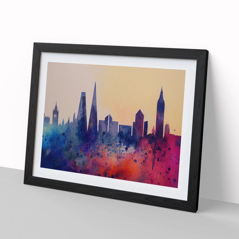 Watercolour London Skyline Vol.6 Abstract - Single Picture Frame Painting, Black, 46cm H x 64cm W x 2cm D