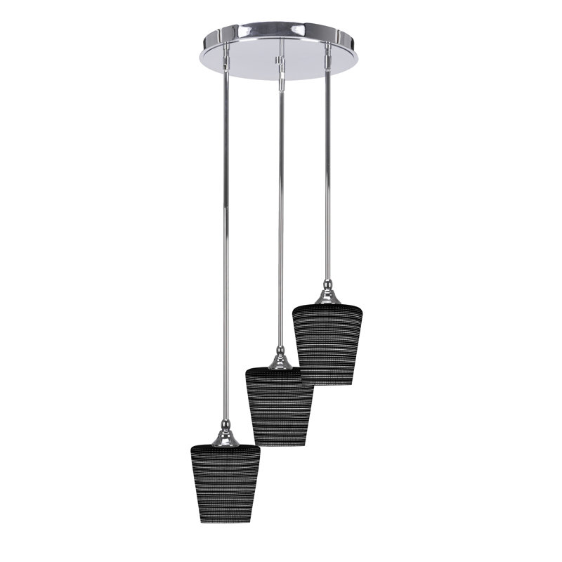 Luminaire suspendu grappe à 3 lumières Empire avec verre matriciel blanc 6 po Empire, Gris clair, Chrome
