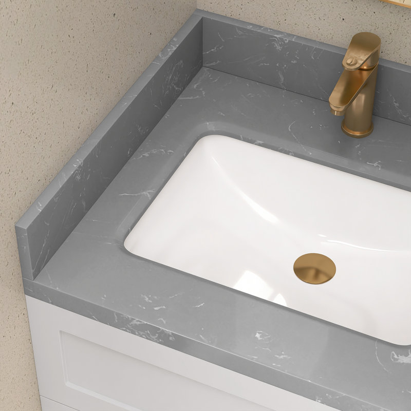 Comptoir de meuble-lavabo latéral en pierre reconstituée l 21 po x H 4 po gris poli pour comptoir de salle de bain, rebord de fenêtre, transition de porte