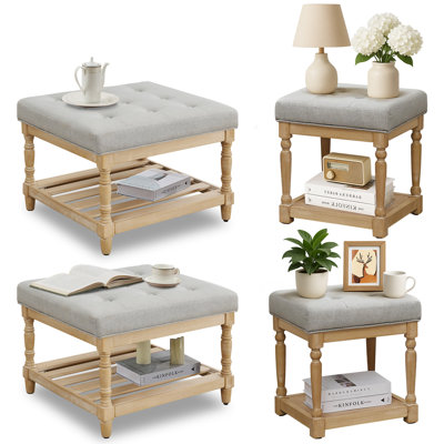  Gladis 4-Piece Linen Fabric Coffee Table and End Table Set with Storage