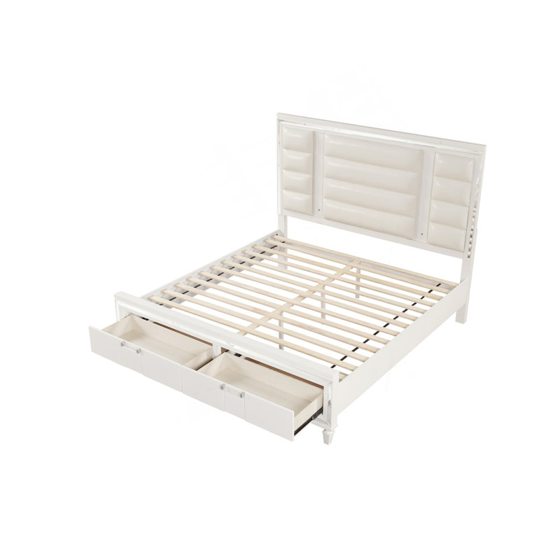 Grand lit (matelas non inclus), blanc scintillant