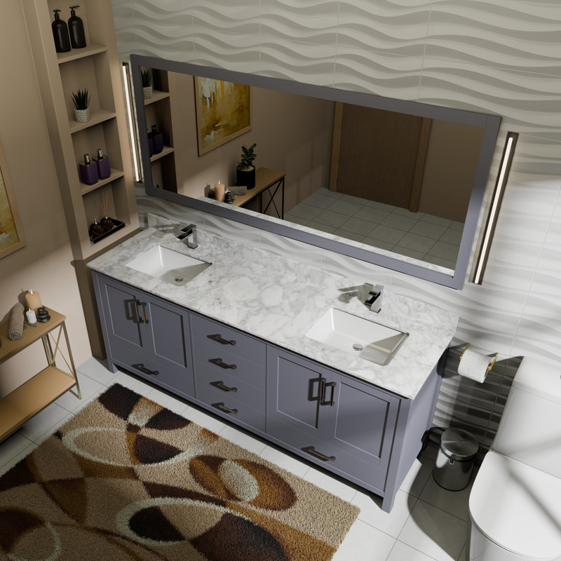 Ensemble de meuble-lavabo double 72 po Jacques, Gris foncé, Marbre de Carrare blanc