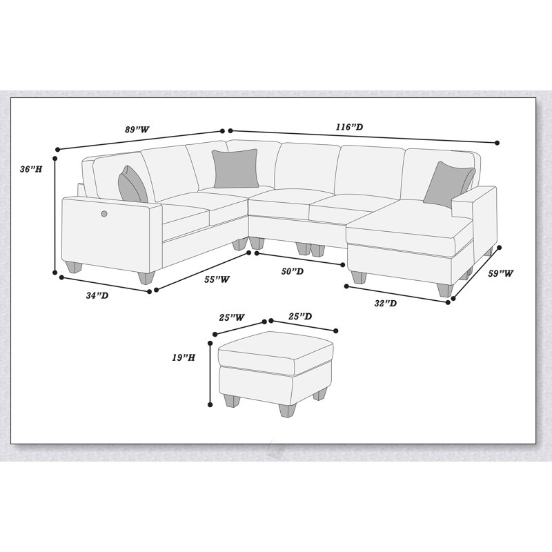 Ensemble modulaire moderne 5 pièces avec port USB, rangement et repose-pieds cocktail pour une vie confortable