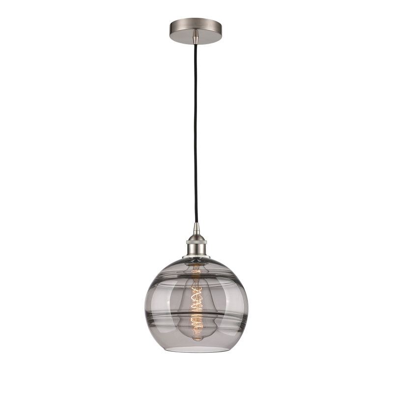Luminaire suspendu 1 lumière Edison Bienes-616-G556, H 11,63 po x l 10 po x P 10 po, Gris fumée clair, Nickel satiné brossé