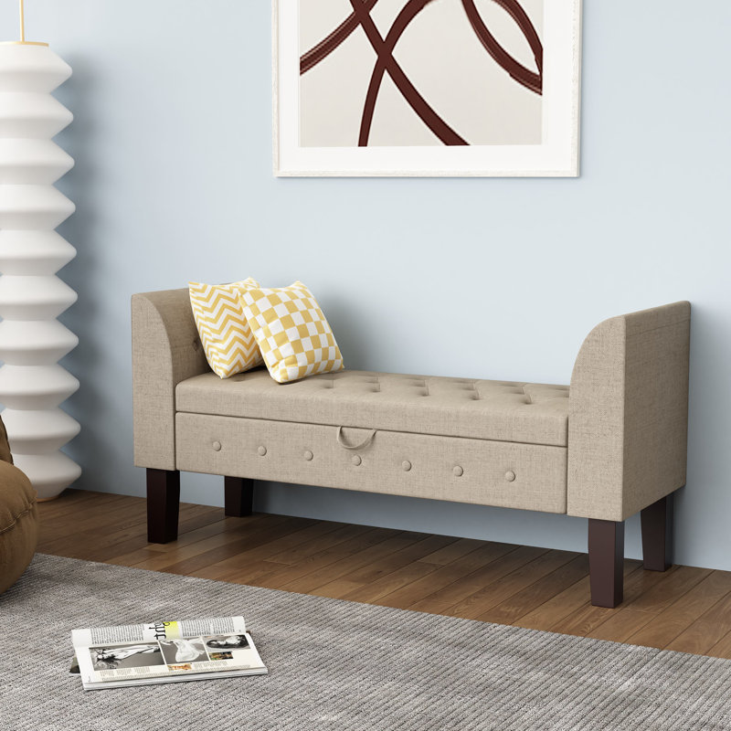 Battle Linen Blend Upholstered Storage Bench, Tan