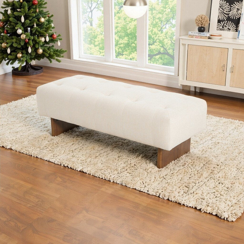 Rectangular Tufted Linen Fabric Ottoman Bench