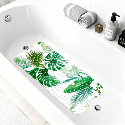 Très grand tapis de douche antidérapant avec ventouses, paquet de 1 (Monstera vert)