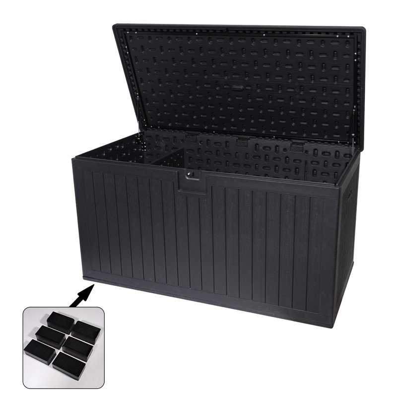 Boîte de rangement de patio extérieure en résine de 260 gallons, contenant de terrasse imperméable avec couvercle verrouillable et cloison pour coussins, L 69,68 po