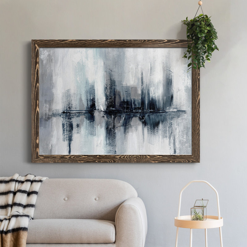 Indigo Harbor Lights - Peinture sur toile encadrée, H 31,5 po x l 23,5 po x P 1,5 po, Noyer