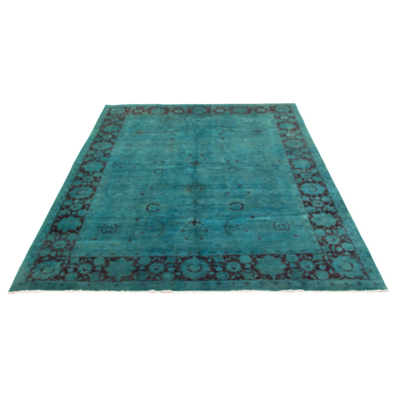 Tapis unique en laine noué à la main couleur turquoise 9 pi 1 po x 11 pi 10 po