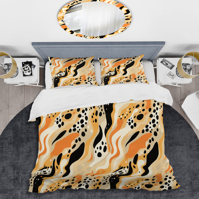 Moderne guépard orange et noir Fusion - ensemble de housse de couette abstrait - microfibre de polyester