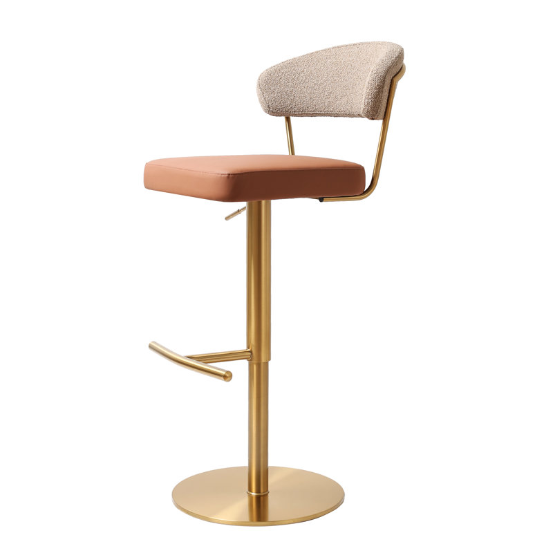 Bihter Swivel Upholstered Adjustable Height Counter Stool with Metal Frame, Brown/Gold 