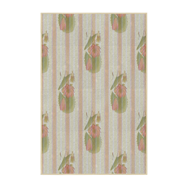 Tapis beige / vert / orange en laine et polyester tissé à la machine Floral, Rectangle 5 pi x 7 pi