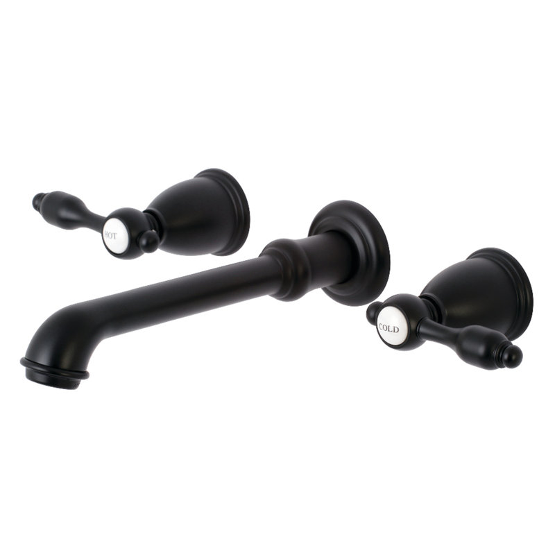 Kingston Brass Tudor Two-Handle 3-Hole Wall Mount Bathroom Faucet, Matte Black