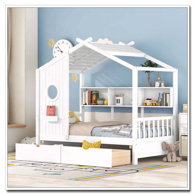 Lit simple en bois avec 2 tiroirs