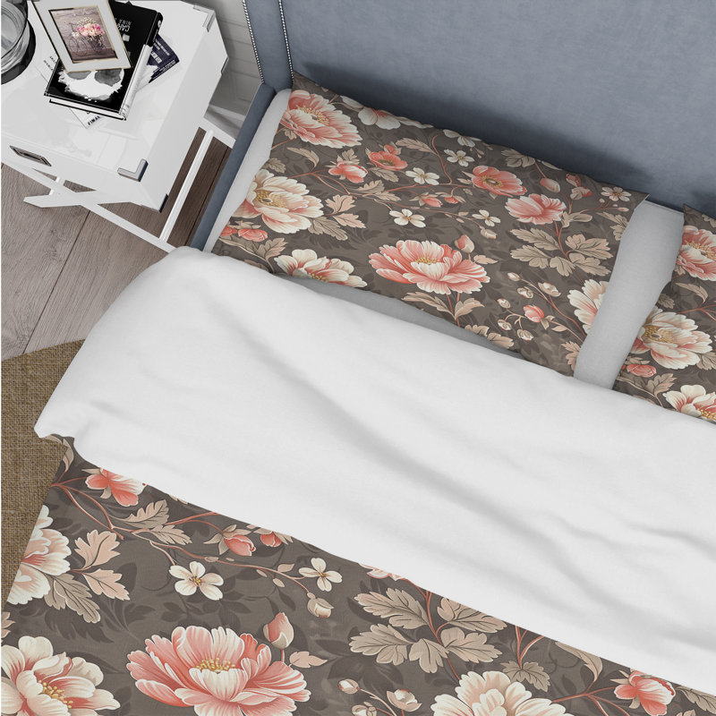 Ensemble de housse de couette Brown Garden, Housse de couette simple et deux taies décorative