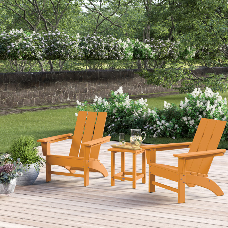 POLYWOOD x Sol 72 Jamarion 3-Piece Adirondack Set, Tangerine
