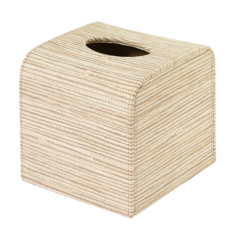 Grasscloth Tissue Box Cover, Latte