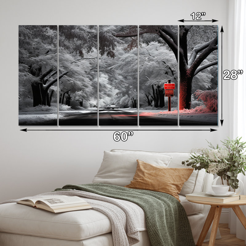 «Red and White Winter Silent Symphony II» sur métal, reproduction de 5 pièces