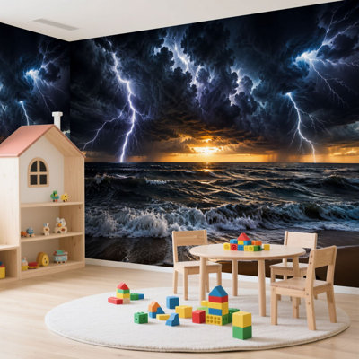 Papier peint adhésif autocollant amovible Orage coucher de soleil coucher de soleil mural pour salon H 100 po x l 144 po