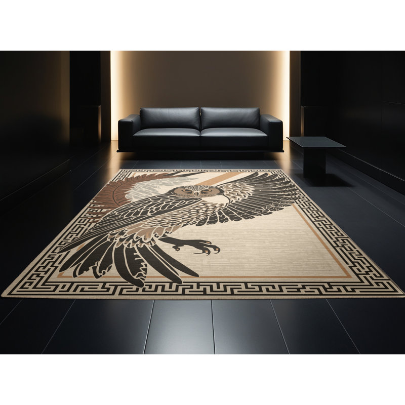 Tapis à motif de treillis classique beige et beige lavable à la machine Titus Athena, 6 X 9