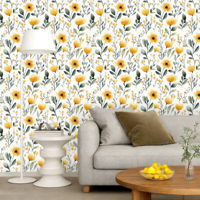 Papier peint adhésif rétro floral - Papier de contact imperméable auto-adhésif amovible pour murs, meubles, armoires et tablettes