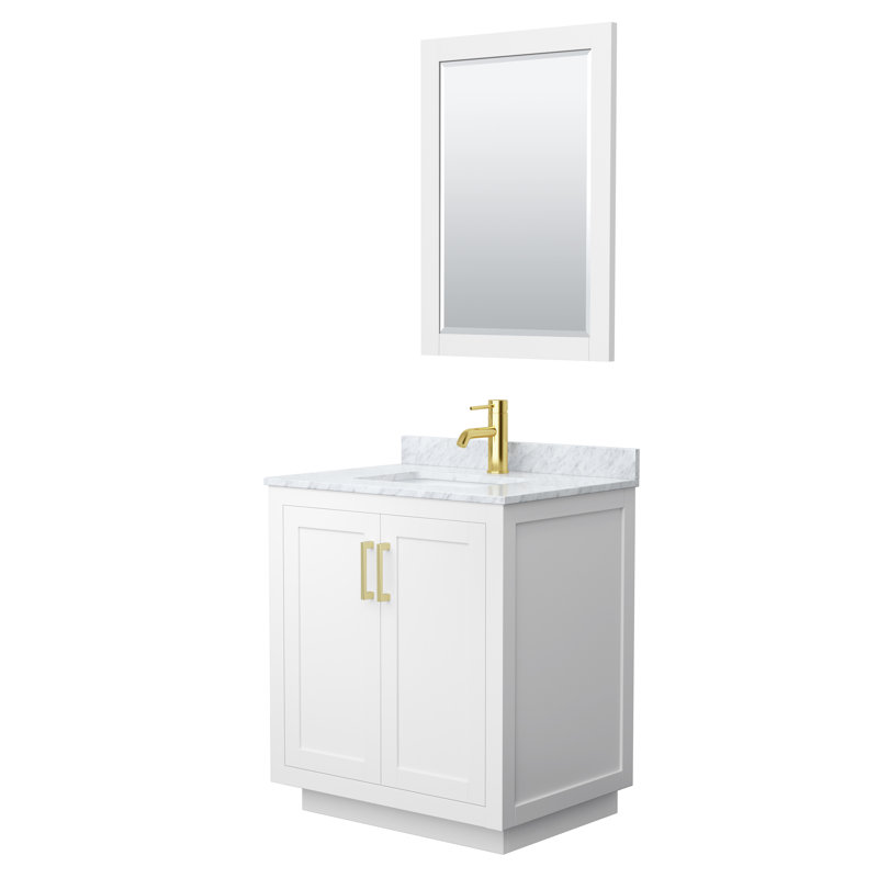 Ensemble de meuble-lavabo simple autoportant 30 po avec plateau en marbre Miranda 24 po Miranda, Blanc, Or