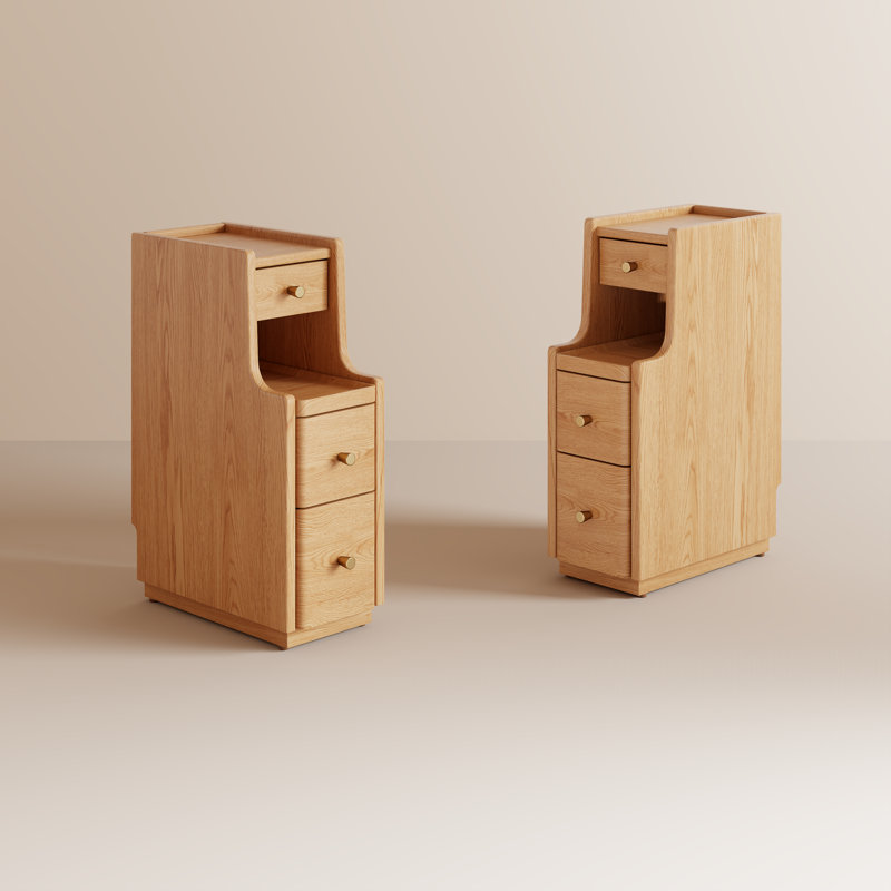 Annie Deux tables de chevet en bois massif de 20 pouces avec un plateau de table biseauté, équipées de trous de câbles, convenant aux petites chambres