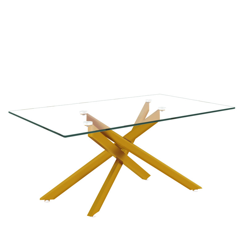 Table basse rectangulaire en verre trempé 39,37 po avec pieds élégants en métal doré pour les salons modernes