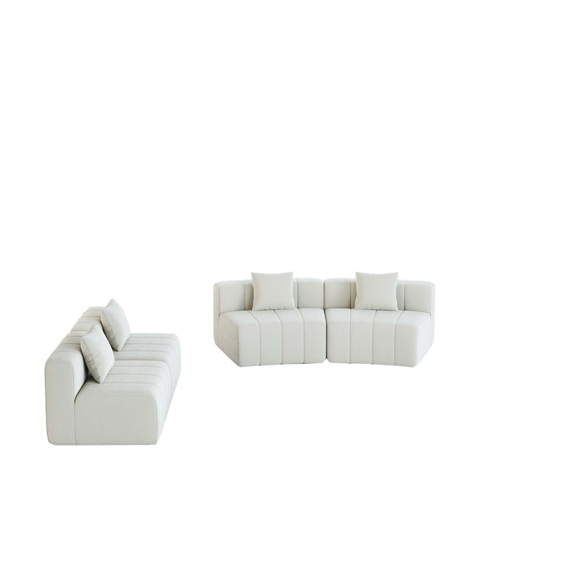 Canapé modulaire courbé en chenille avec 4 coussins, canapé modulaire symétrique courbé, 2 sièges courbés et 2 sièges simples