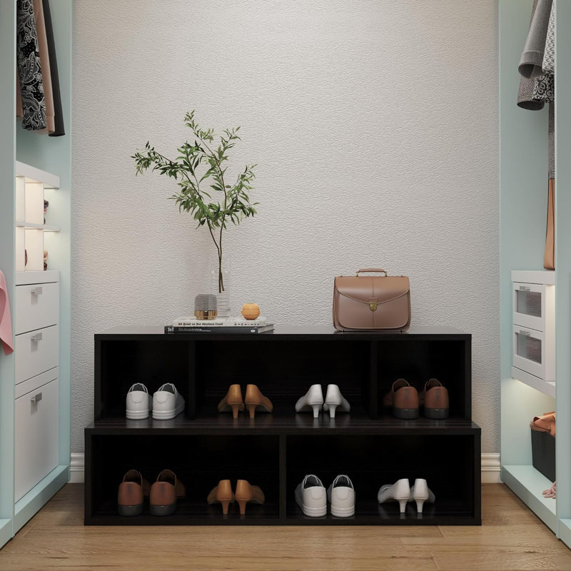 Shoe Rack Bench, Entryway Shoes Organizer With 5 Compartments, FSSR020, Obsidian Wood