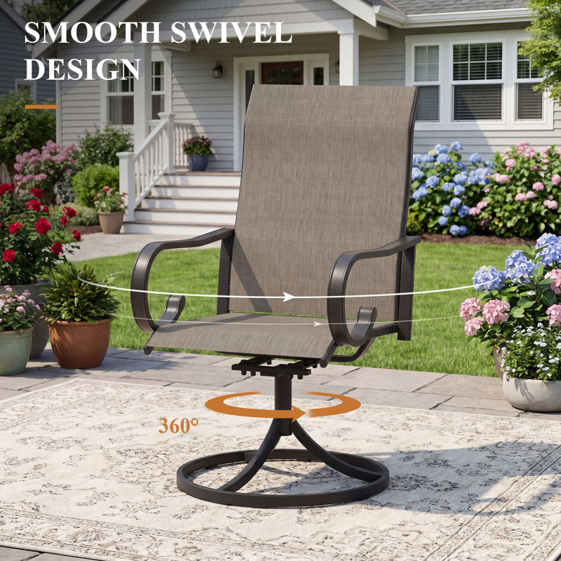 4-Person Outdoor Patio Dining Set With Swivel Chairs, Black, Brown
